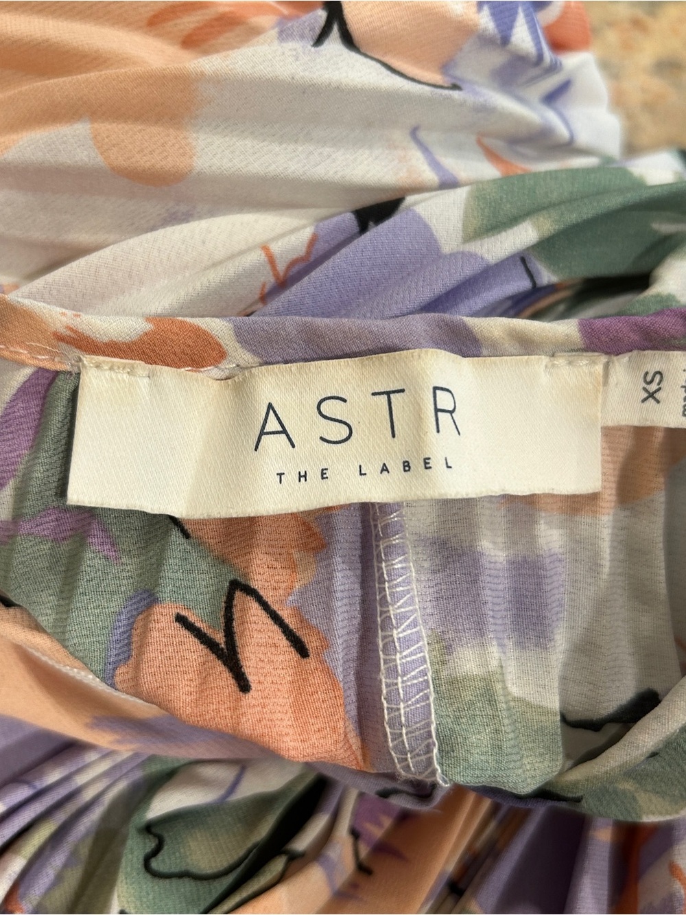 Astr Floral Pleated Midi Dress in Lavender, Peach, Green - Picture 9 of 10